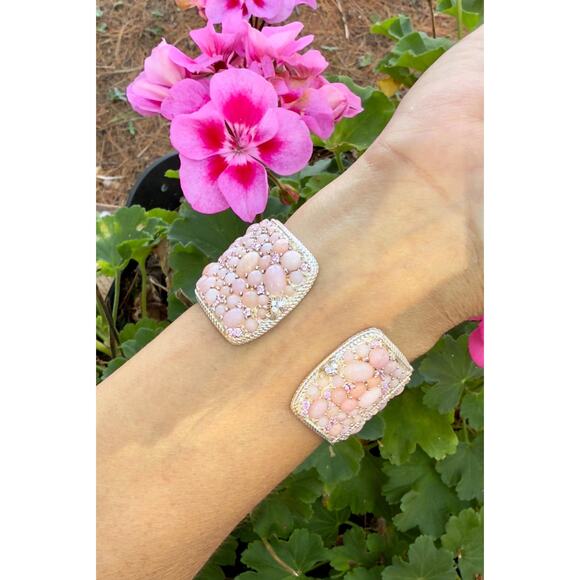 Judith Ripka Aurora Pink Opal Cuff Bracelet: Sterling Silver CZ Bangle - Picture 4 of 5